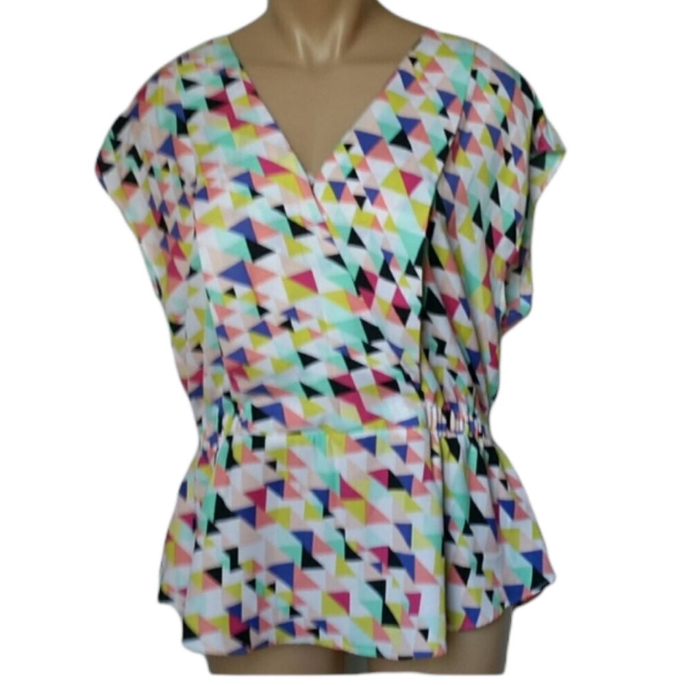 XL V-neck geometric sleeveless pink mint black blue peach